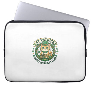 St Patrick Lucky Irish Cat Cute Cat T-Shirt Design Laptop Sleeve