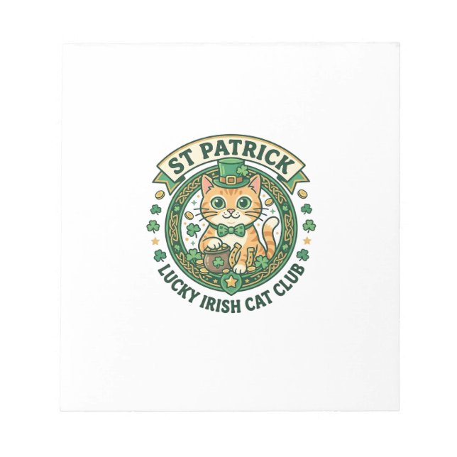 St Patrick Lucky Irish Cat Cute Cat T-Shirt Design Notepad (Front)
