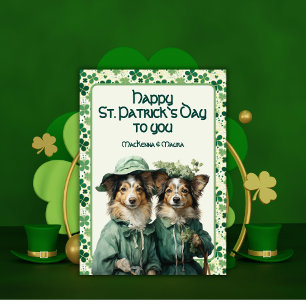 St. Patrick Lucky Irish Paws Duo Dog Holiday Card