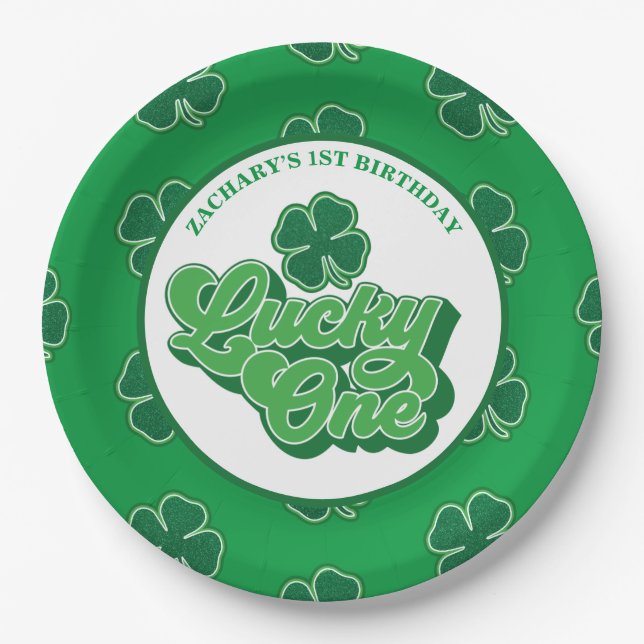 St. Patrick' Lucky One First Birthday Paper Plates (Front)