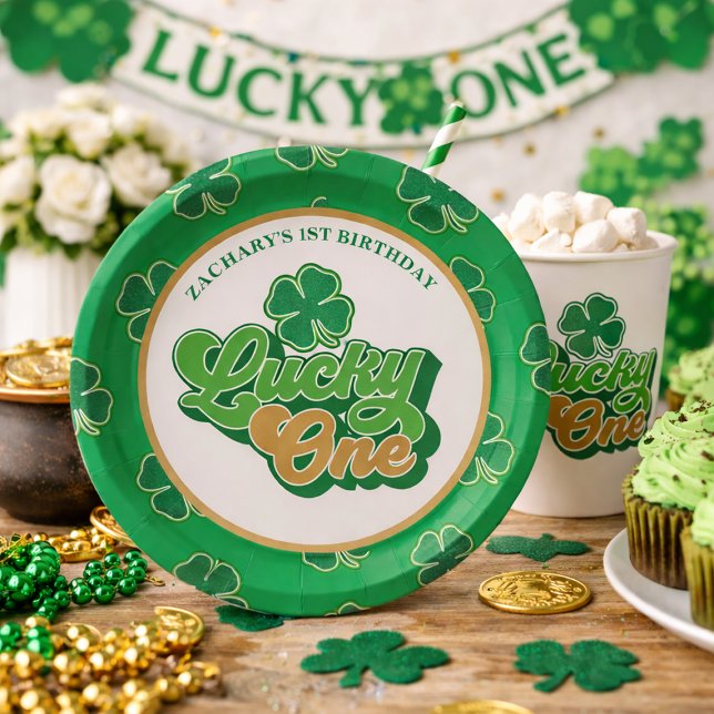 St. Patrick' Lucky One First Birthday Paper Plates (Gold and Green Lucky One First Birthday Paper Plates)