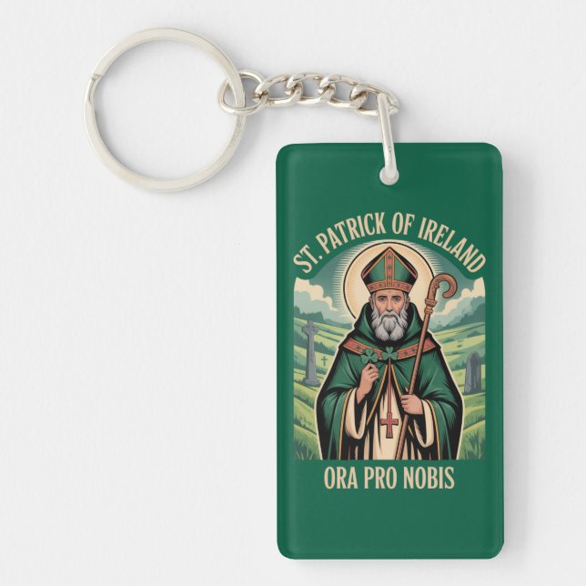 St Patrick of Ireland Shamrock Prayer Key Ring (Front)