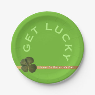 St Patrick Real 4 Leaf Clover Get Lucky Green PP Paper Plate