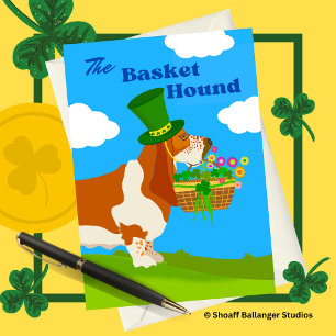 St Patrick’s Day Adorable Basket Basset Hound Card