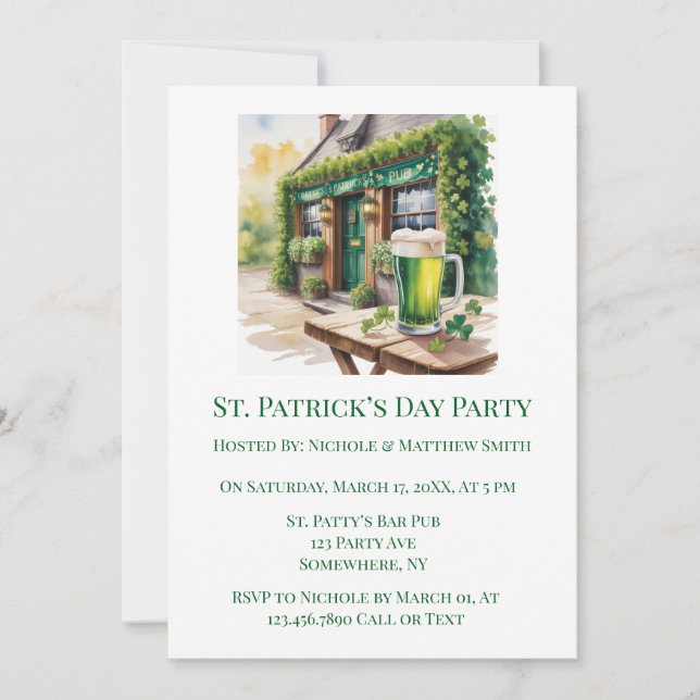 St Patrick’s Day Bar Pub Party Invitation (Front)