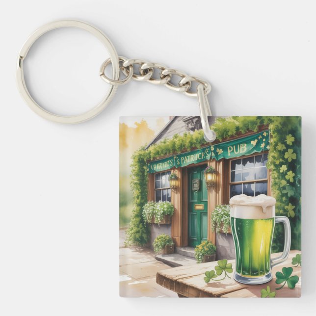St Patrick’s Day Bar Pub Party Key Ring (Front)