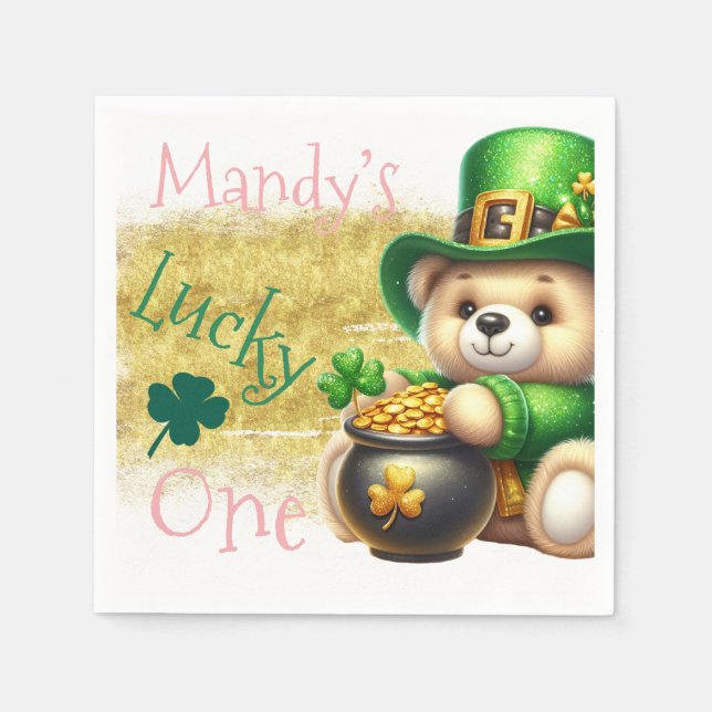 St.Patrick’s Day Bear Gold Birthday Lucky One Napkin (Front)