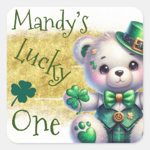 St.Patrick’s Day Bear Green Birthday Lucky One Square Sticker