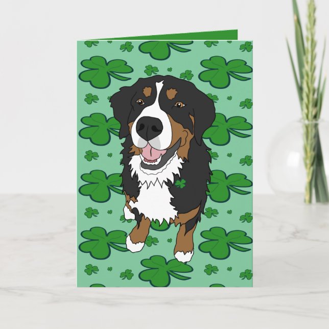 St. Patrick’s Day Bernese Mountain Dog  Holiday Card (Front)