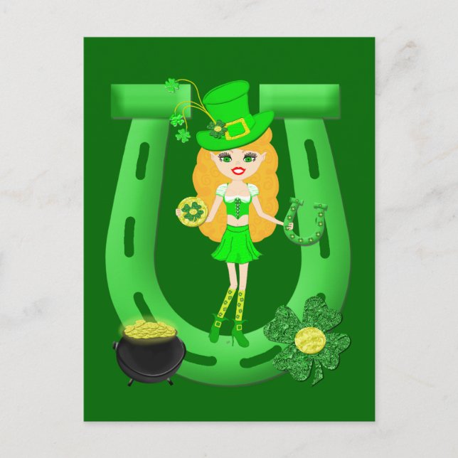 St Patrick’s Day Blond Girl Leprechaun Postcard (Front)