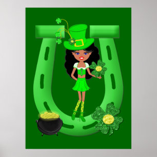 St Patrick’s Day Brunette Girl Leprechaun Poster