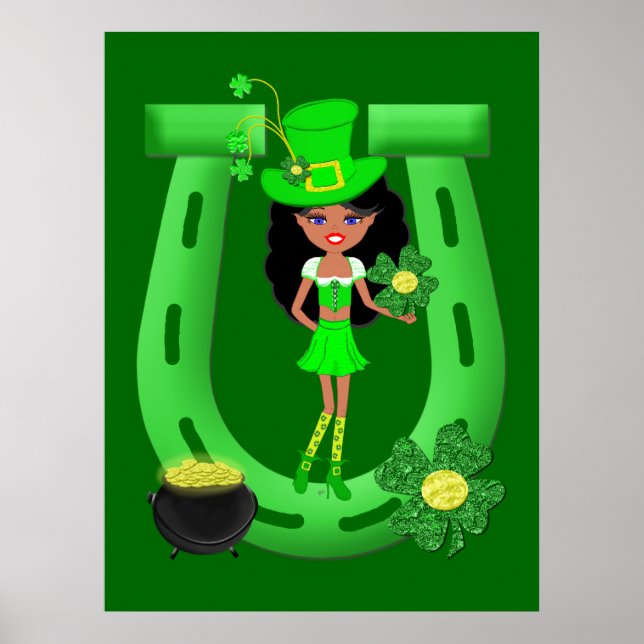 St Patrick’s Day Brunette Girl Leprechaun Poster (Front)