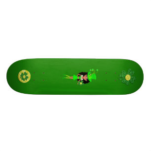 St Patrick’s Day Brunette Girl Leprechaun Skateboard