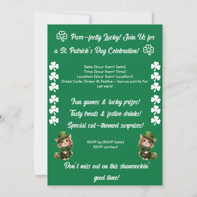 St. Patrick’s Day Cat Party  Holiday Card (Front)