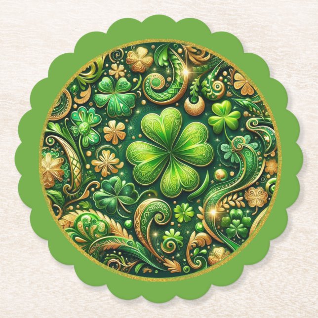 St. Patrick’s Day Clover Design  Paper Coaster (Front)