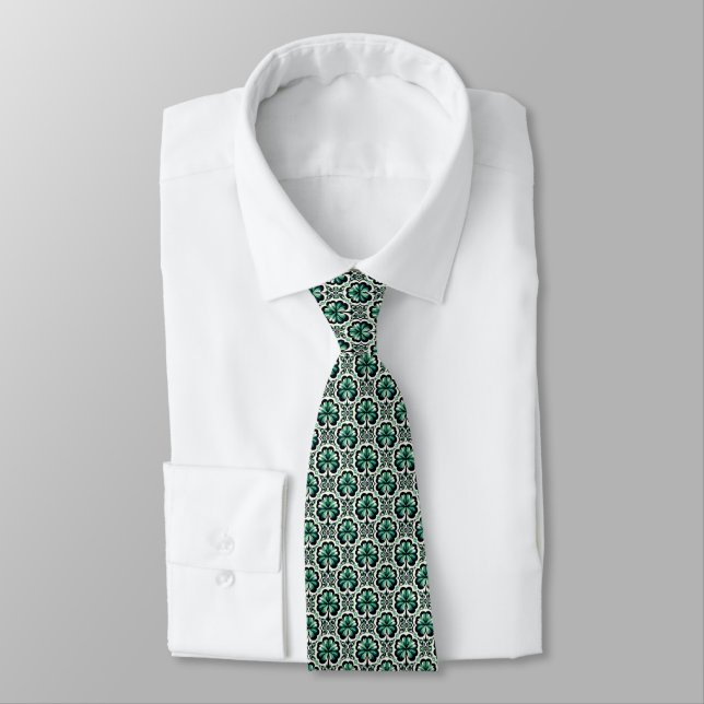 St.  Patrick’s Day Clover & Floral Pattern Tie (Tied)