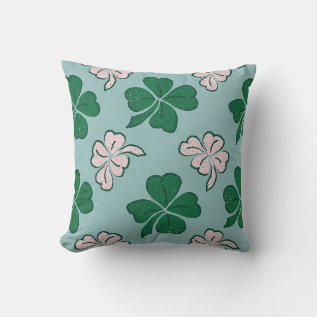 St. Patrick`s day Clover Shamrock Drawing Pattern Cushion (Front)