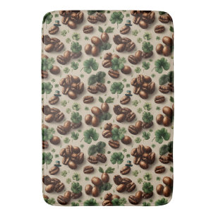 St. Patrick’s Day Coffee & Shamrock Pattern Bath Mat