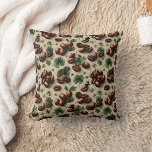 St. Patrick’s Day Coffee & Shamrock Pattern Cushion