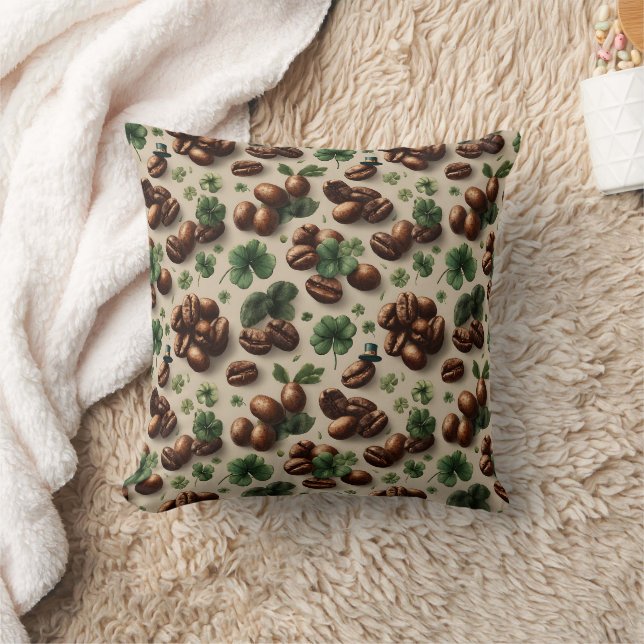 St. Patrick’s Day Coffee & Shamrock Pattern Cushion (Blanket)