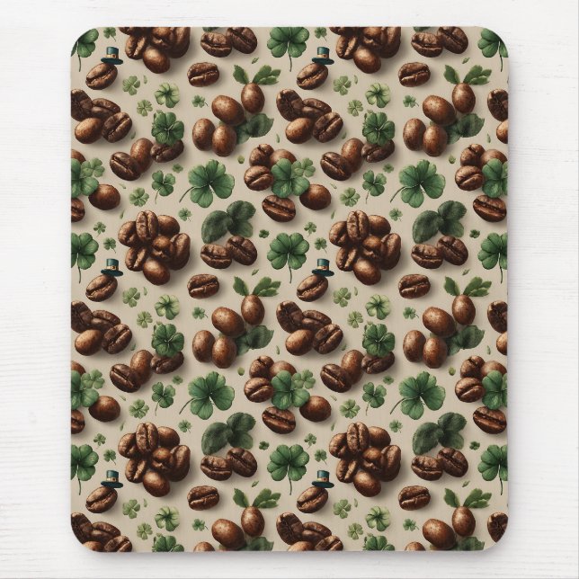 St. Patrick’s Day Coffee & Shamrock Pattern Mouse Pad (Front)
