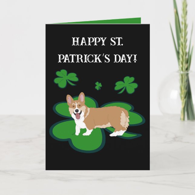 St. Patrick’s Day Corgi Pup  Holiday Card (Front)