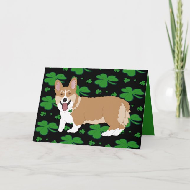 St. Patrick’s Day Corgi Pup Holiday Card (Front)