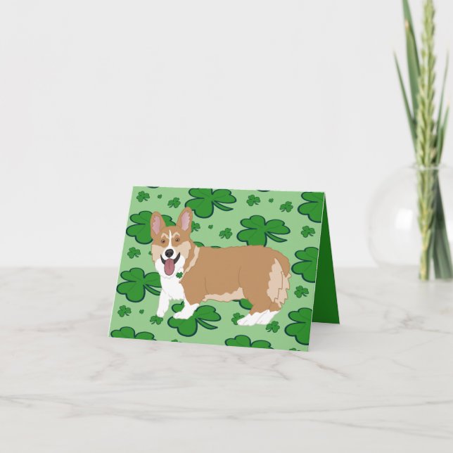 St. Patrick’s Day Corgi Pup Holiday Card (Front)