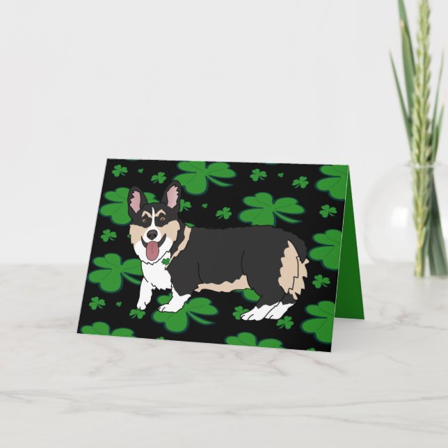 St. Patrick’s Day Corgi Pup  Holiday Card (Front)