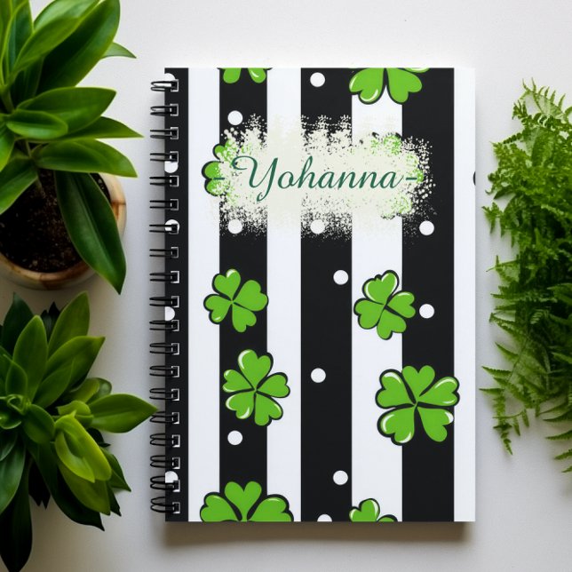 St. Patrick’s Day Custom Name, Stripes & Clovers Notebook (St. Patrick’s Day Custom Name, Stripes & Clovers Notebook)