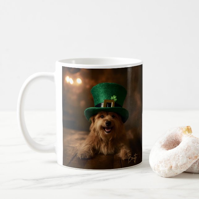 St. Patrick’s Day Dog in Leprechaun Hat Coffee Mug (With Donut)