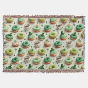 St. Patrick’s Day Donuts & Coffee Watercolor Throw Blanket