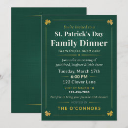 St. Patrick’s Day Family Dinner Traditional Irish  Invitation