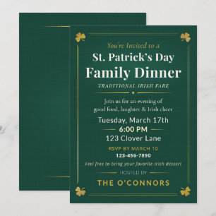 St. Patrick’s Day Family Dinner Traditional Irish  Invitation