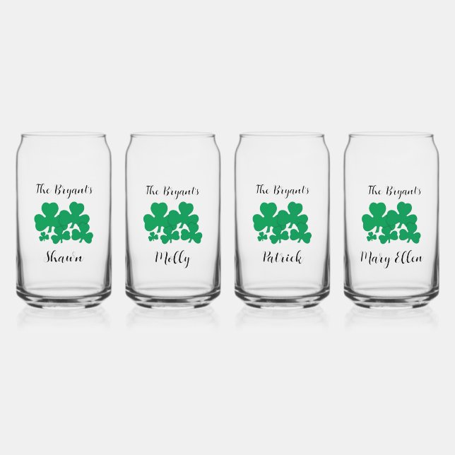 St Patrick’s Day Family Personalised Design  Can Glass (Front)