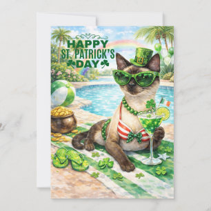 St. Patrick’s Day Glam Cat Pool Party  Holiday Card