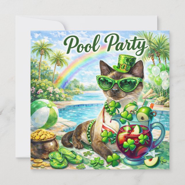 St. Patrick’s Day Glam Cat Pool Party  Save The Date (Front)