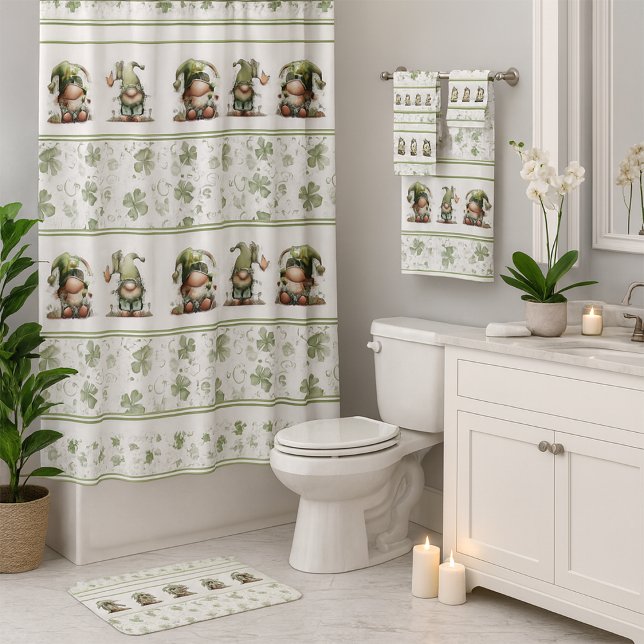 St. Patrick’s Day Gnome Pattern  Shower Curtain (Creator Uploaded)