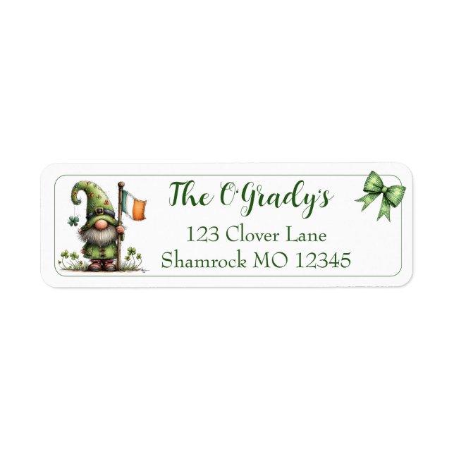 St. Patrick’s Day Gnome Return Address Label (Front)