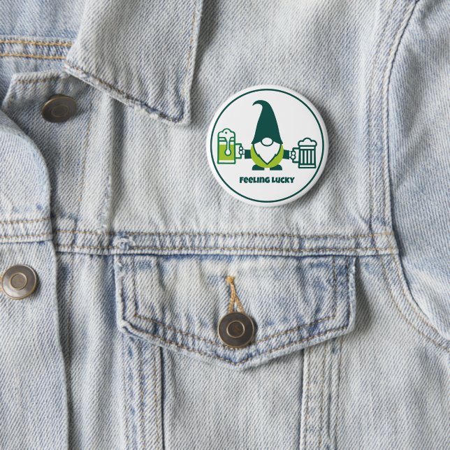 St. Patrick’s Day Gnome with Beer Mug 6 Cm Round Badge (In Situ)
