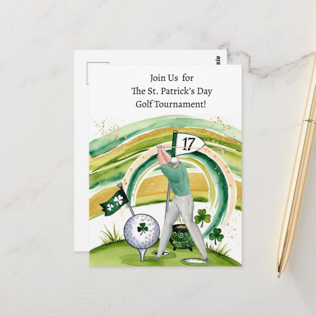 St. Patrick’s Day Golf Tournament Invitation Postcard (Front/Back In Situ)