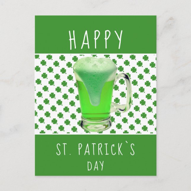St. Patrick`s day Green Beer Shamrock Pattern Postcard (Front)