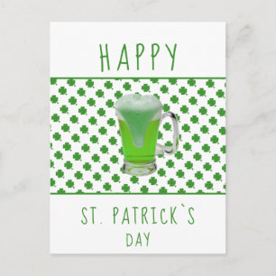 St. Patrick`s day Green Beer Shamrock Pattern Postcard
