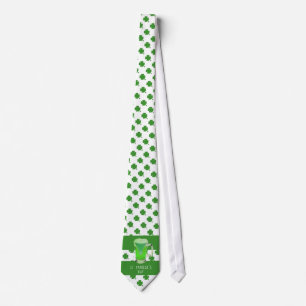 St. Patrick`s day Green Beer Shamrock Pattern Tie