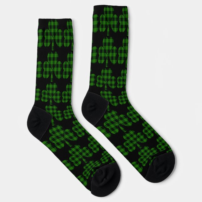 St. Patrick’s day green black plaidvshamrocks Socks (Right)