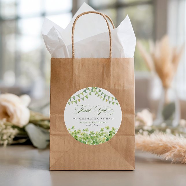 St. Patrick’s Day Green Shamrock Baby Shower Classic Round Sticker (St. Patrick’s Day Green Shamrock Baby Shower Classic Round Sticker)