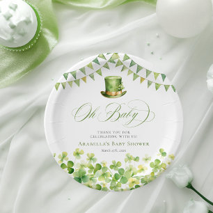 St. Patrick’s Day Green Shamrock Baby Shower Paper Plate