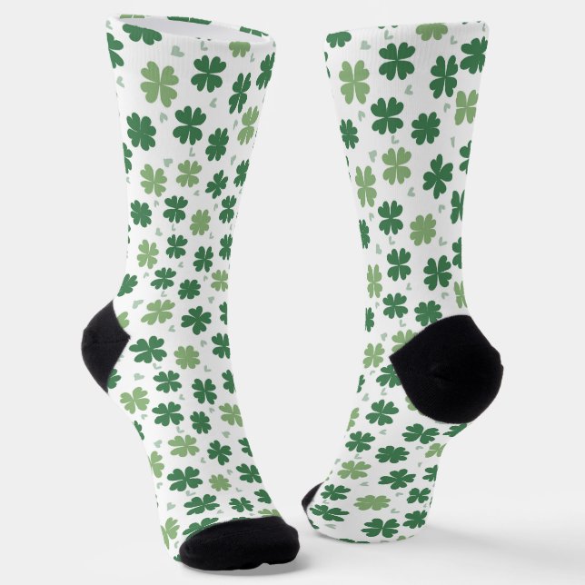 St Patrick’s Day Green Shamrocks  Socks (Angled)