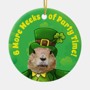 St. Patrick’s Day Groundhog Party Animal Ceramic Ornament