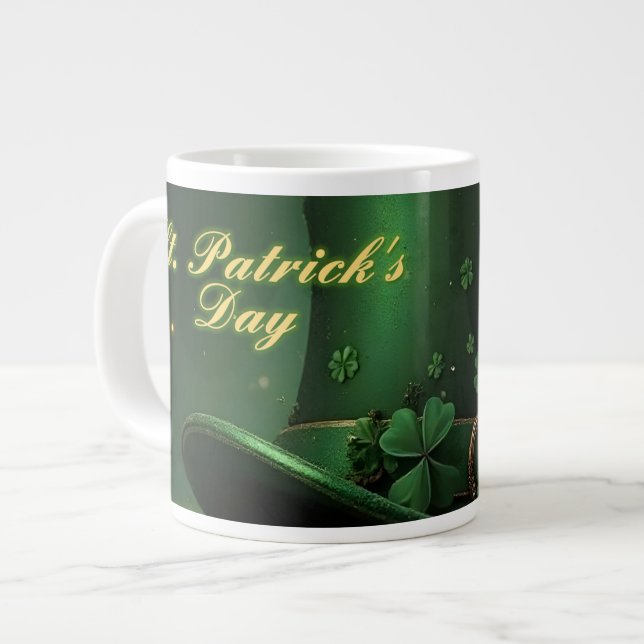 St. Patrick’s Day Hat and Shamrock Design Large Coffee Mug (Front Left)